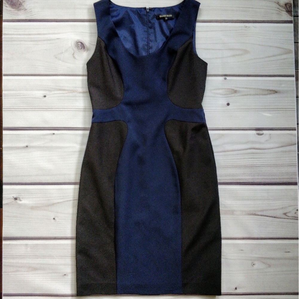 Black Halo Color-block Sleeveless Sheath Mini Dress, size 12 in black & navy